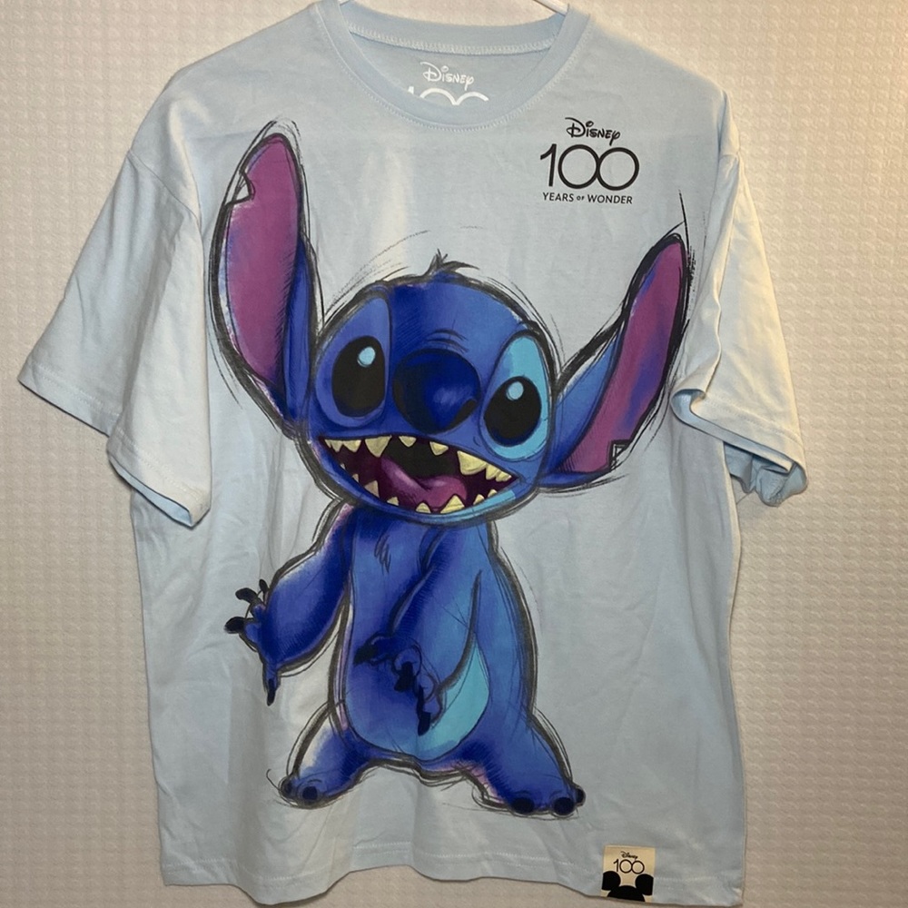 NWOT Disney Lilo & Stitch 100th Years Of Wonder T Shirt Light Blue Women